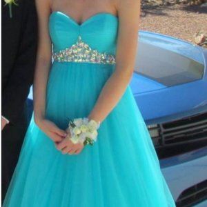 M Prom Gown Formal Cecily Brown Blue Size XXS